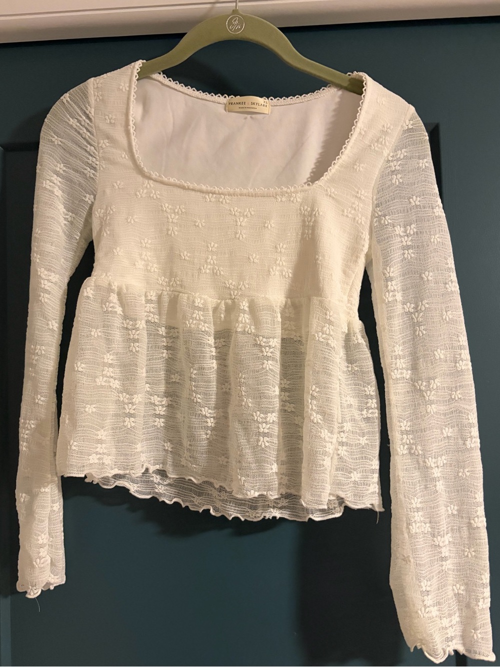 Off-White Lace Peplum Square-Neck Top